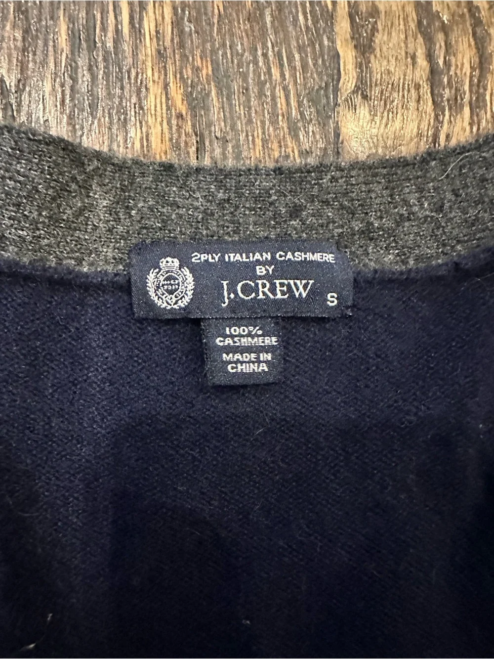 J. Crew 100% cashmere men’s Navy Cardigan with Gray Trim